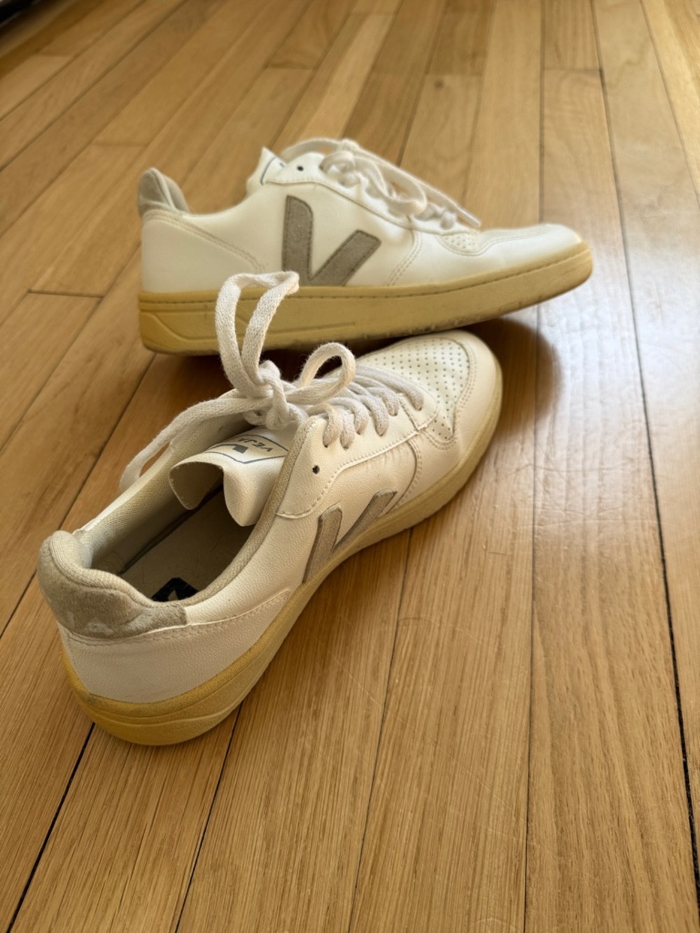 Veja White Leather Sneaker with beige sole and tan accents
